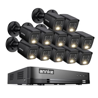 ANNKE 2MP Security Camera System, 16CH 2MP Lite DVR Recorder with AI Motion Detection, 12x 1080P (19201080) Add-on Wired Black Cams with Smart Color Night Vision, IP67, 3.6mm Lens, No Hard Drive