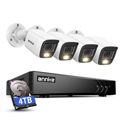 ANNKE 2MP Security Camera System, 16CH 3K Lite DVR Recorder with AI Motion Detection, 4X 1080P (19201080) Add-on Wired White Cams with Smart Color Night Vision, IP67, 3.6mm Lens, 4TB Hard Drive