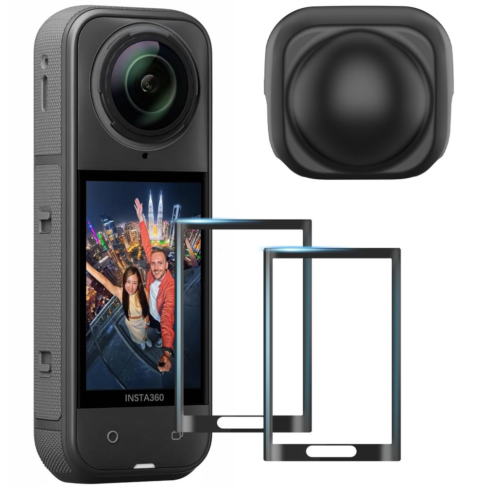 AMAZEAR Screen Protector and Lens Cap Combo for Insta360 X5 Accessories, Insta 360 X4/X5 Tempered Glass Film Screen Cover (2Pack) and Silicone Lens Guards Protective Case Bundle Kit