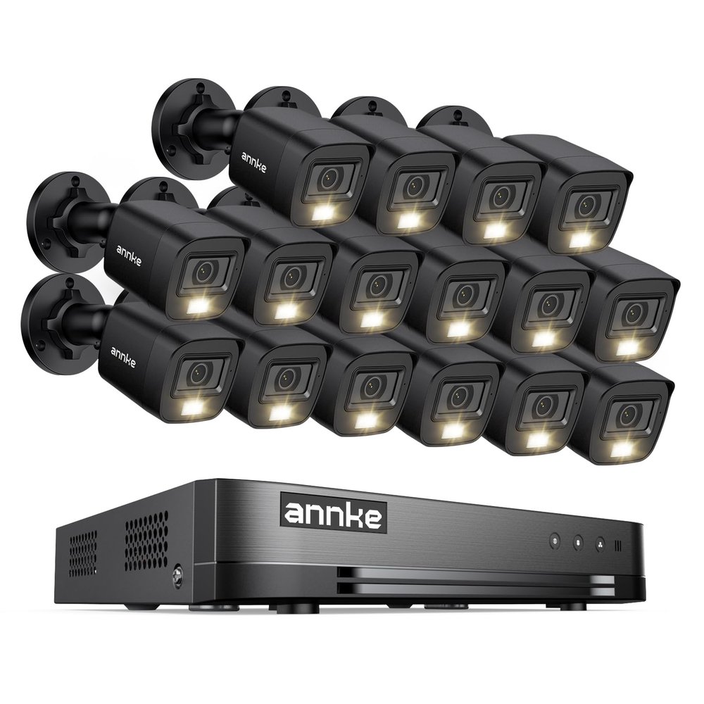 ANNKE 2MP Security Camera System, 16CH 2MP Lite DVR Recorder with AI Motion Detection, 16x 1080P (19201080) Add-on Wired Black Cams with Smart Color Night Vision, IP67, 3.6mm Lens, No Hard Drive