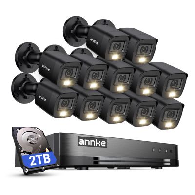 ANNKE 2MP Security Camera System, 16CH 2MP Lite DVR Recorder with AI Motion Detection, 12x 1080P (19201080) Add-on Wired Black Cams with Smart Color Night Vision, IP67, 3.6mm Lens, 2TB Hard Drive