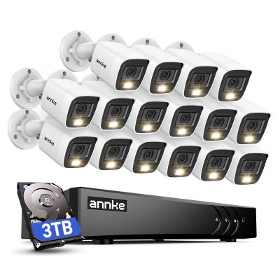 ANNKE 2MP Security Camera System, 16CH 3K Lite DVR Recorder with AI Motion Detection, 16x 1080P (19201080) Add-on Wired White Cams with Smart Color Night Vision, IP67, 3.6mm Lens, 3TB Hard Drive
