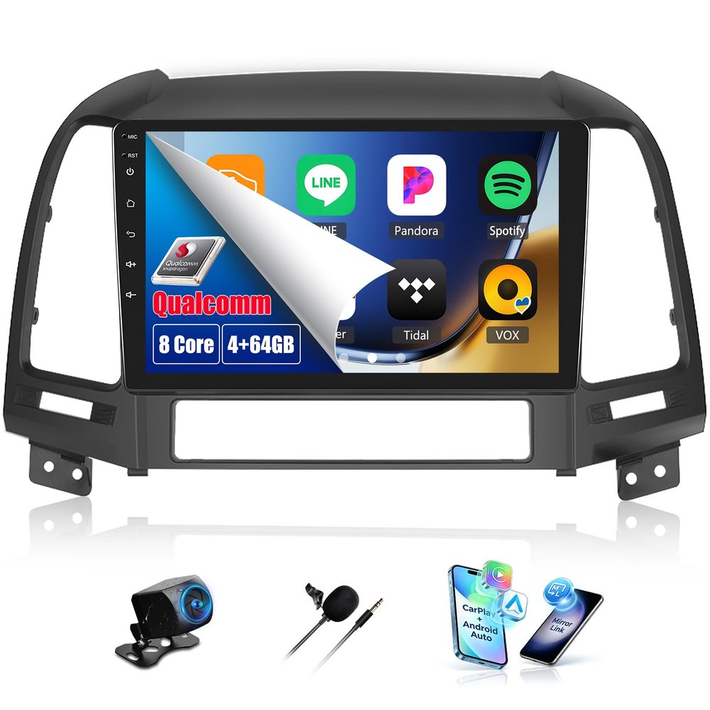 [4+64G] 8-Core Qualcomm Android 15 Car Radio Stereo for Hyundai Santa Fe 2006-2012 with Wireless Carplay&Android Auto,9 Inch Car Radio with Mirror Link Bluetooth 5.1 FM/RDS DSP WiFi GPS SWC