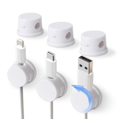 360 Rotatable Cord Organizer  Magnetic Cable Clips Adhesive Cable Management Holders for Desk, Car, Nightstand  6 Pack (White)