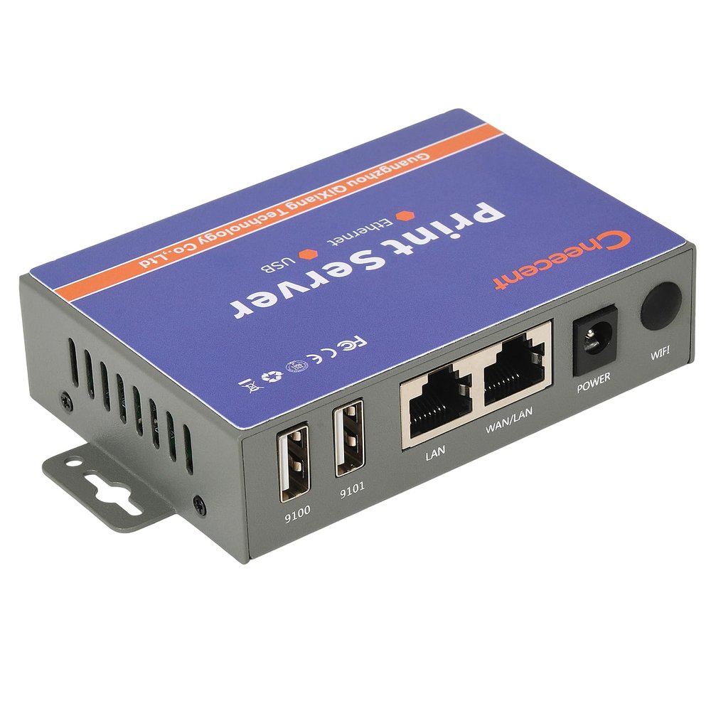 Network Ethernet to USB Print Server (NOT Plug&Play), Non-WiFi Version, 2 Port Print Server for USB Printer, Convert USB Printer to Ethernet Networking - Windows Mac Linux Compliant - CR102