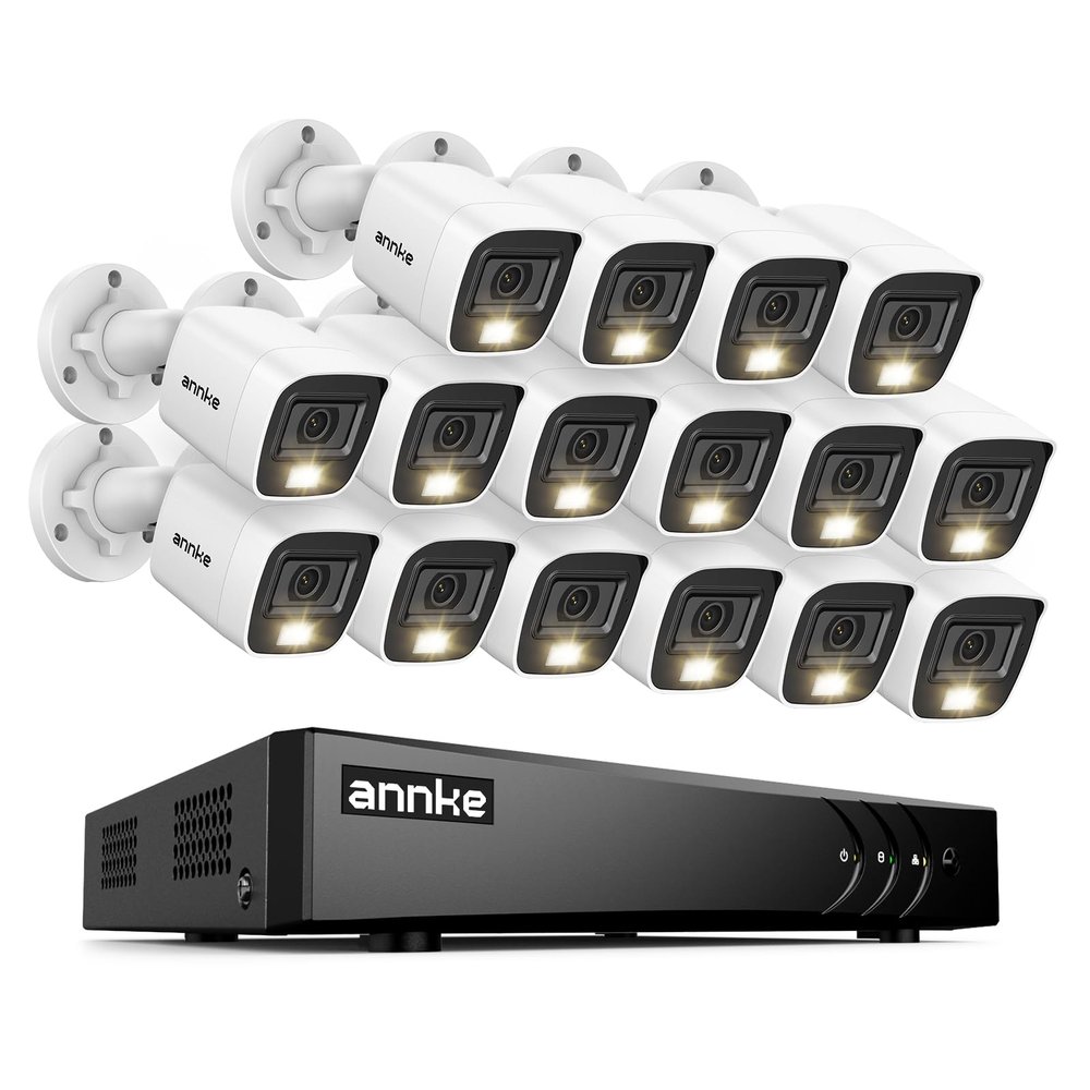 ANNKE 2MP Security Camera System, 16CH 3K Lite DVR Recorder with AI Motion Detection, 16x 1080P (19201080) Add-on Wired White Cams with Smart Color Night Vision, IP67, 3.6mm Lens, No Hard Drive