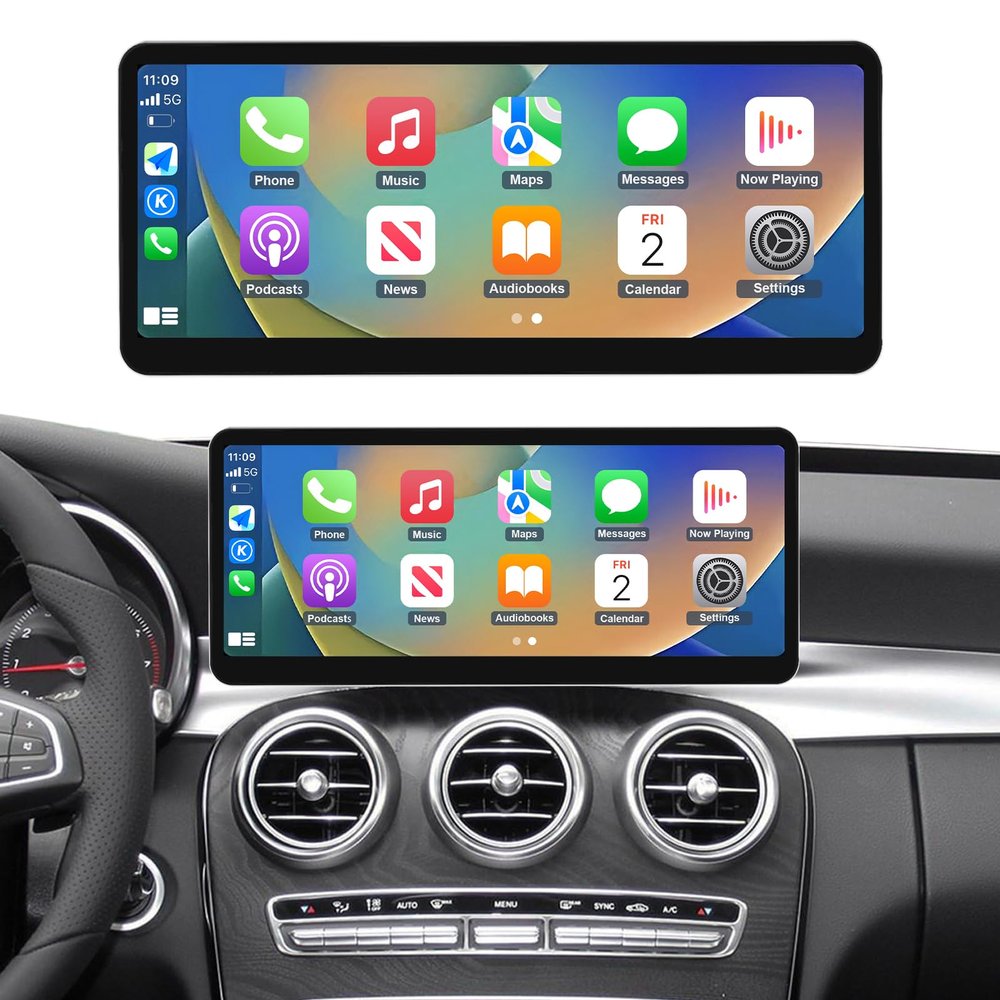 NINETOM 2026 Upgraded 12.3" Ultra-Narrow Touchscreen Wireless CarPlay Android Auto Receiver Compatible with Mercedes-Benz C/GLC-Class W205 (20152018), for NTG 5.0/5.1/5.2 System