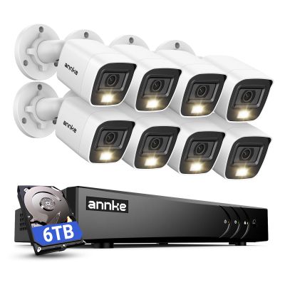 ANNKE 2MP Security Camera System, 16CH 3K Lite DVR Recorder with AI Motion Detection, 8X 1080P (19201080) Add-on Wired White Cams with Smart Color Night Vision, IP67, 3.6mm Lens, 6TB Hard Drive