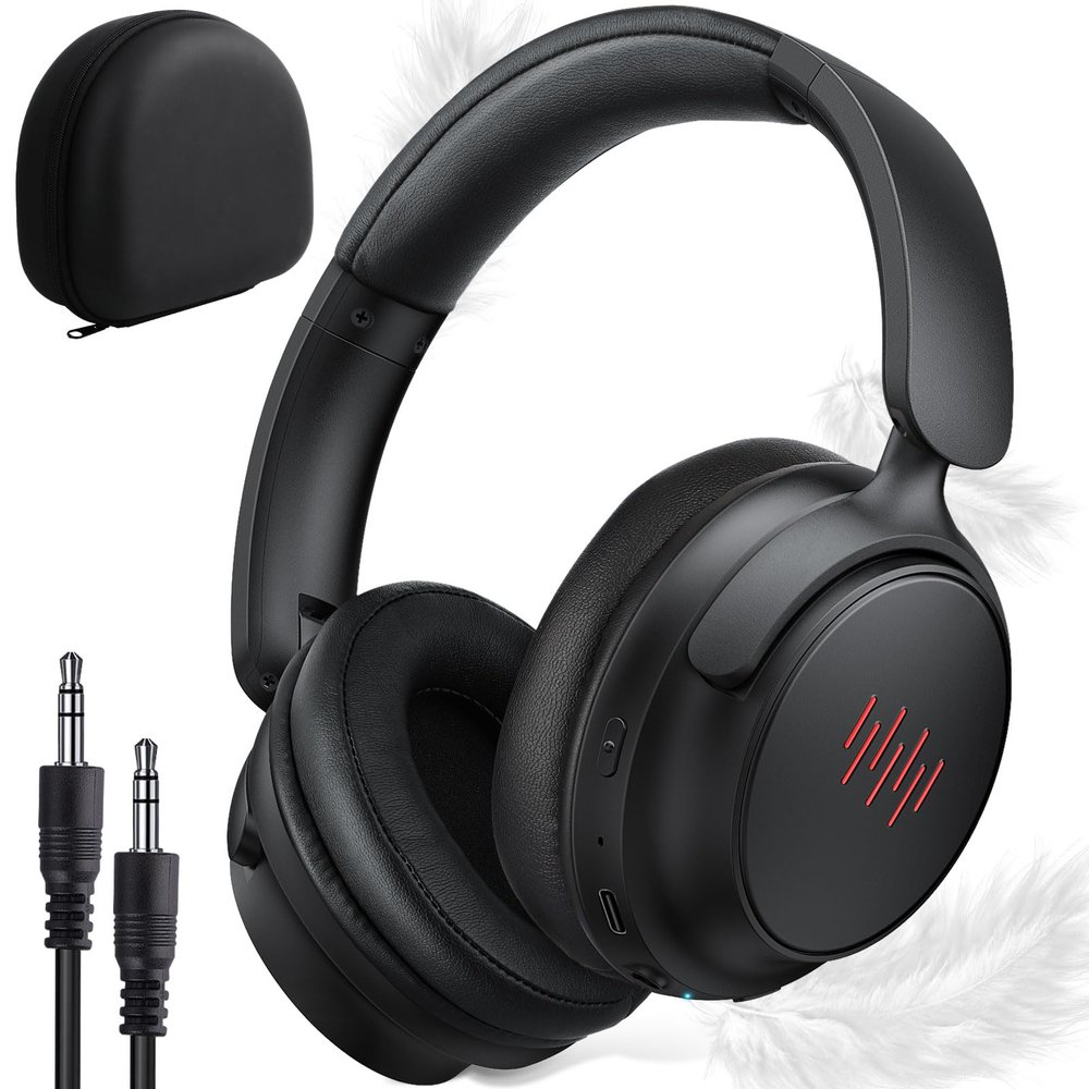 ANC Wireless Headphones with Case, Active Noise Canceling Over Ear Bluetooth Headset with Mic, Deep Bass Lightweight Cordless Headphone for iPhone 17 Air 16 Pro Max S26 S25 Travel Home Office TV