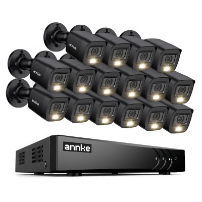 ANNKE 2MP Security Camera System, 16CH 3K Lite DVR Recorder with AI Motion Detection, 16x 1080P (19201080) Add-on Wired Black Cams with Smart Color Night Vision, IP67, 3.6mm Lens, No Hard Drive