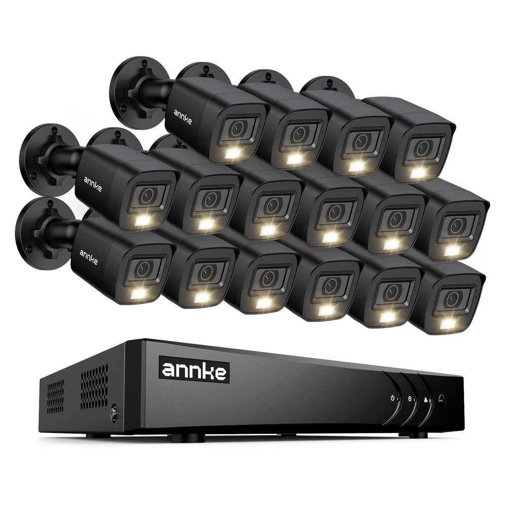 ANNKE 2MP Security Camera System, 16CH 3K Lite DVR Recorder with AI Motion Detection, 16x 1080P (19201080) Add-on Wired Black Cams with Smart Color Night Vision, IP67, 3.6mm Lens, No Hard Drive