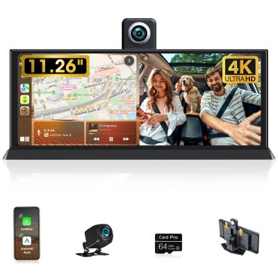 11.26" Largest Car Tablet Pro Max 2025 Carplay Screen for Car 4K Dash Cam 350 Rotatable CameraCust-omized Bracket Apple Car Play & Android Auto Screen w Bluetooth Audio Mirror Link Video