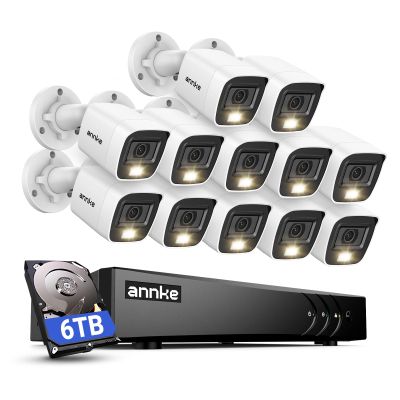 ANNKE 2MP Security Camera System, 16CH 3K Lite DVR Recorder with AI Motion Detection, 12x 1080P (19201080) Add-on Wired White Cams with Smart Color Night Vision, IP67, 3.6mm Lens, 6TB Hard Drive