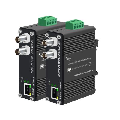 Zhpuostd EOC Converter, Ethernet Over Coaxial Extender up to 1200m with DIN-Rail Mount - Reuse Existing Coax Cable for IP Cameras & CCTV, 10/100Mbps, PoE Powered, Plug & Play, a Pair