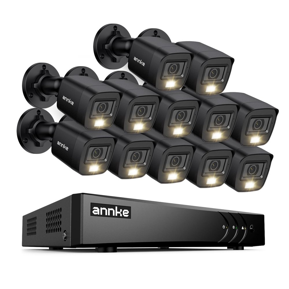 ANNKE 2MP Security Camera System, 16CH 3K Lite DVR Recorder with AI Motion Detection, 12x 1080P (19201080) Add-on Wired Black Cams with Smart Color Night Vision, IP67, 3.6mm Lens, No Hard Drive
