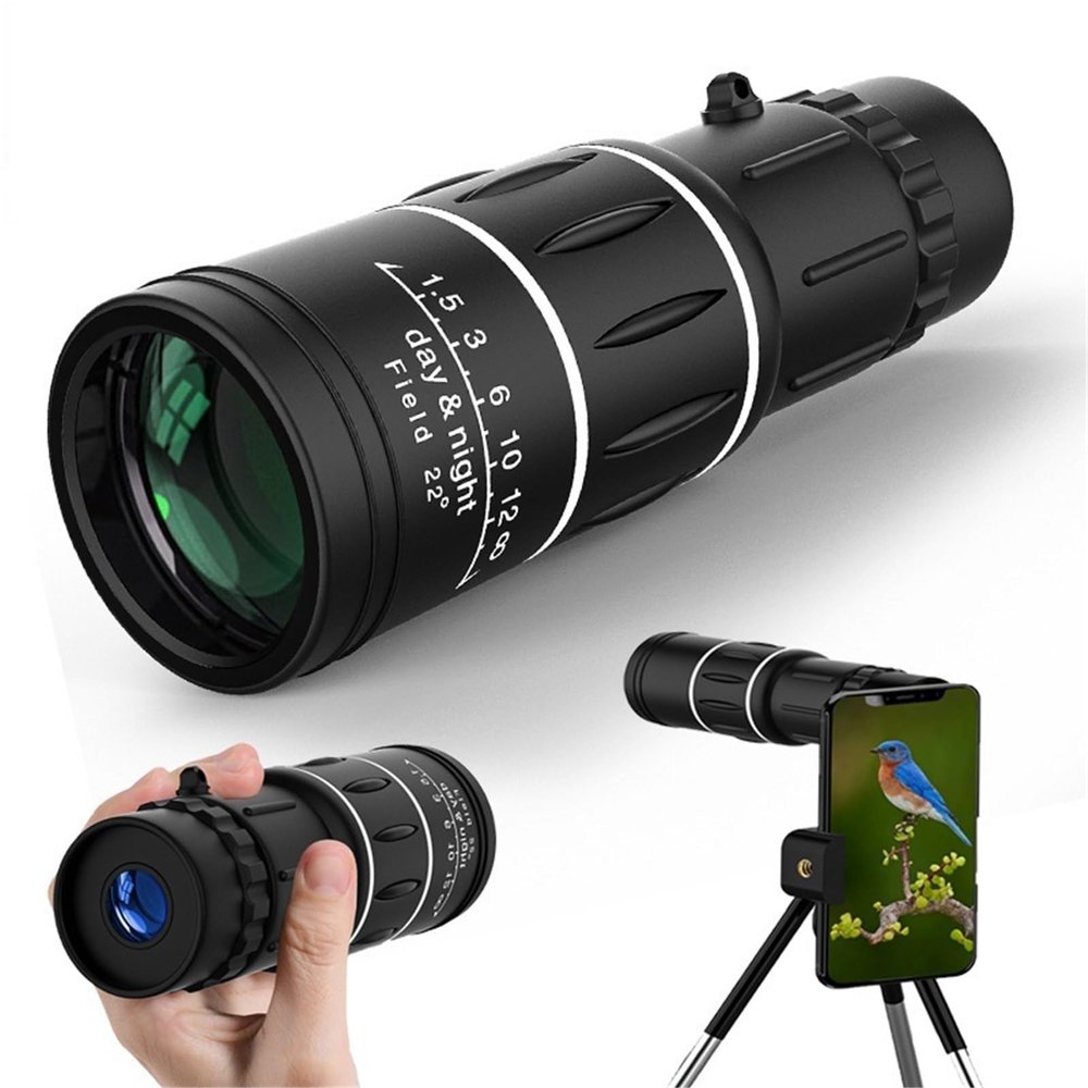 16X52 HD Monocular Telescope Hand Held Telescope Portable Pocket Monocular Telescope with Low-Light Dual Mirror Focusing Compression Shockproof