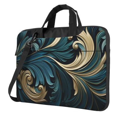 Peacock Feathers in Teal and Gold Laptop Bag Laptop Case 15.6 Inch Computer Bags Padded Sleeve Cover for Women Men