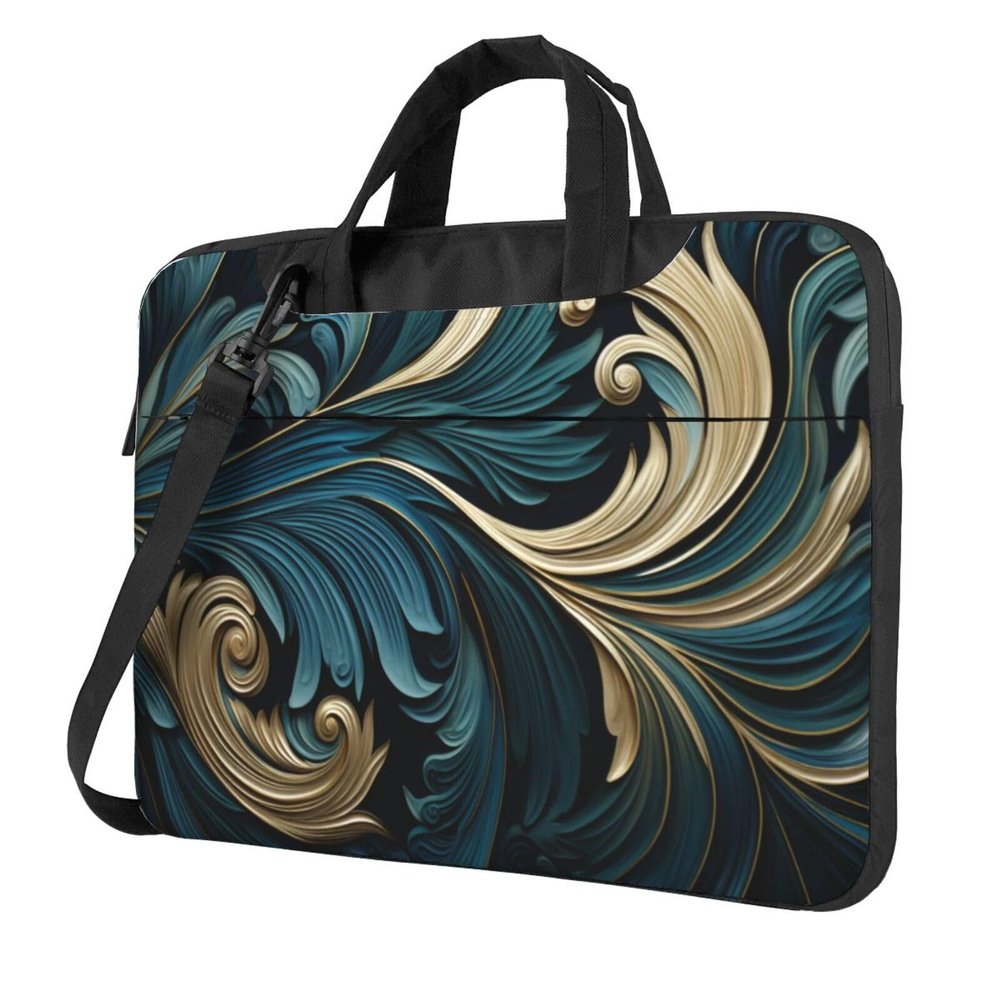 Peacock Feathers in Teal and Gold Laptop Bag Laptop Case 15.6 Inch Computer Bags Padded Sleeve Cover for Women Men