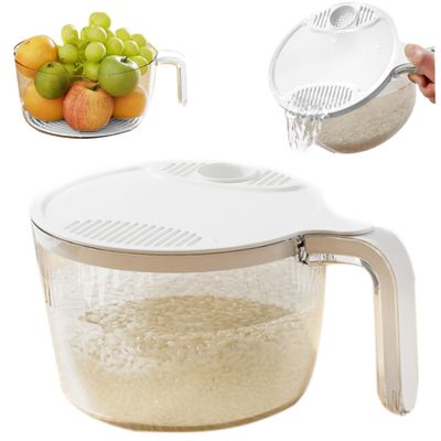 Rice Strainer, Safe Plastic Rice Washer Strainer Bowl with Drain Lid, 7.1x3.4" Rinser with Handle for Vegetable Fruit Grains Bean, Small, Food Strainers