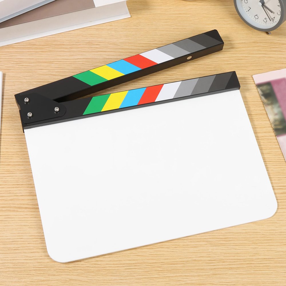 LCZNXJJY Movie Directors Clapboard 11.89.84" Acrylic Film Clapper Board,Photography Video TV Cut Action Scene Blank Clapper,Professional Dry Erase Film Slate for Film Fans (White-Blank Board)