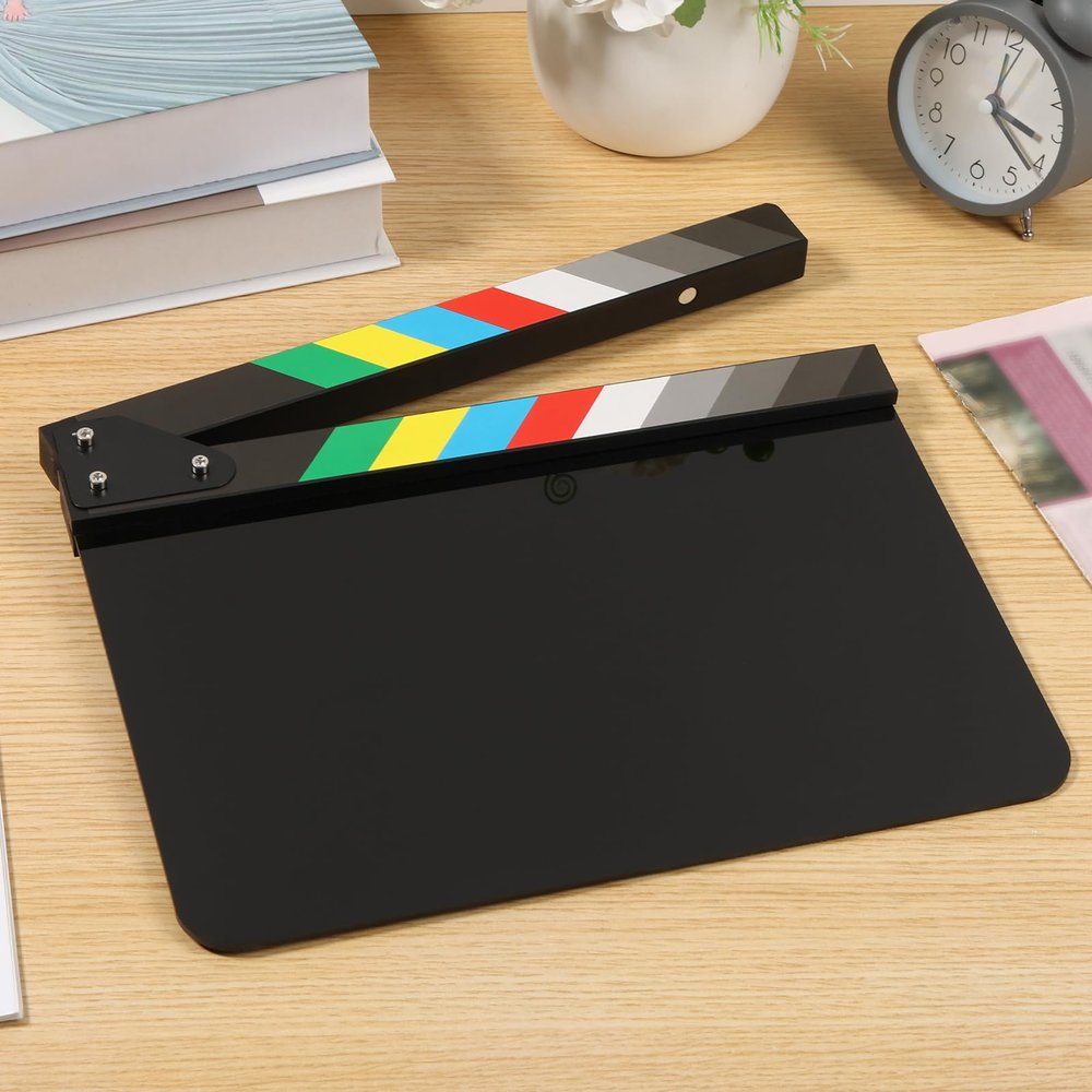 LCZNXJJY Movie Directors Clapboard 11.89.84" Acrylic Film Clapper Board,Photography Video TV Cut Action Scene Blank Clapper,Professional Dry Erase Film Slate for Film Fans (Black-Blank Board)