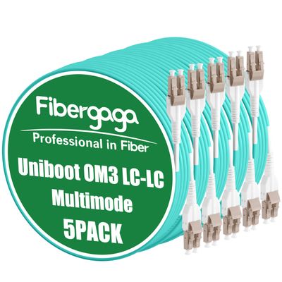 Fibergaga-5Pack Uniboot OM3 LC to LC Fiber Patch Cable, Multi-Mode Duplex Fiber Optic Cable Jumper Optical Patch Cord 10GB, 50/125m,LSZH Jacket,OD-3.0mm,1M(3ft)
