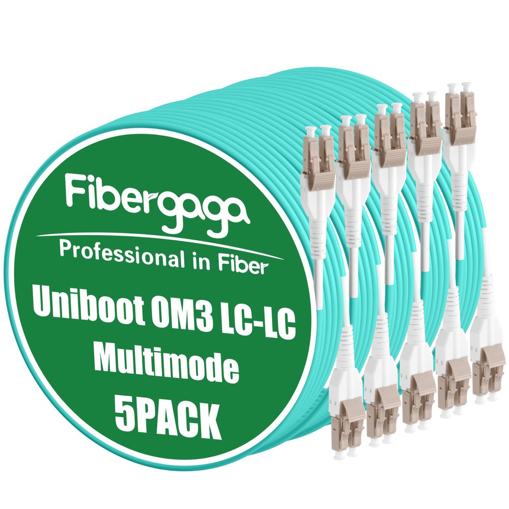 Fibergaga-5Pack Uniboot OM3 LC to LC Fiber Patch Cable, Multi-Mode Duplex Fiber Optic Cable Jumper Optical Patch Cord 10GB, 50/125m,LSZH Jacket,OD-3.0mm,1M(3ft)