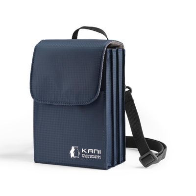KANI 818386 Filter Case, 3.9 inches (100 mm) Wide, AC-119F100IV Soft Case, Blue for Square Filters with Filter Frame, Holds 4 Filters + Filter Holder, Vertical Storage, Belt Loop, Shoulder Strap