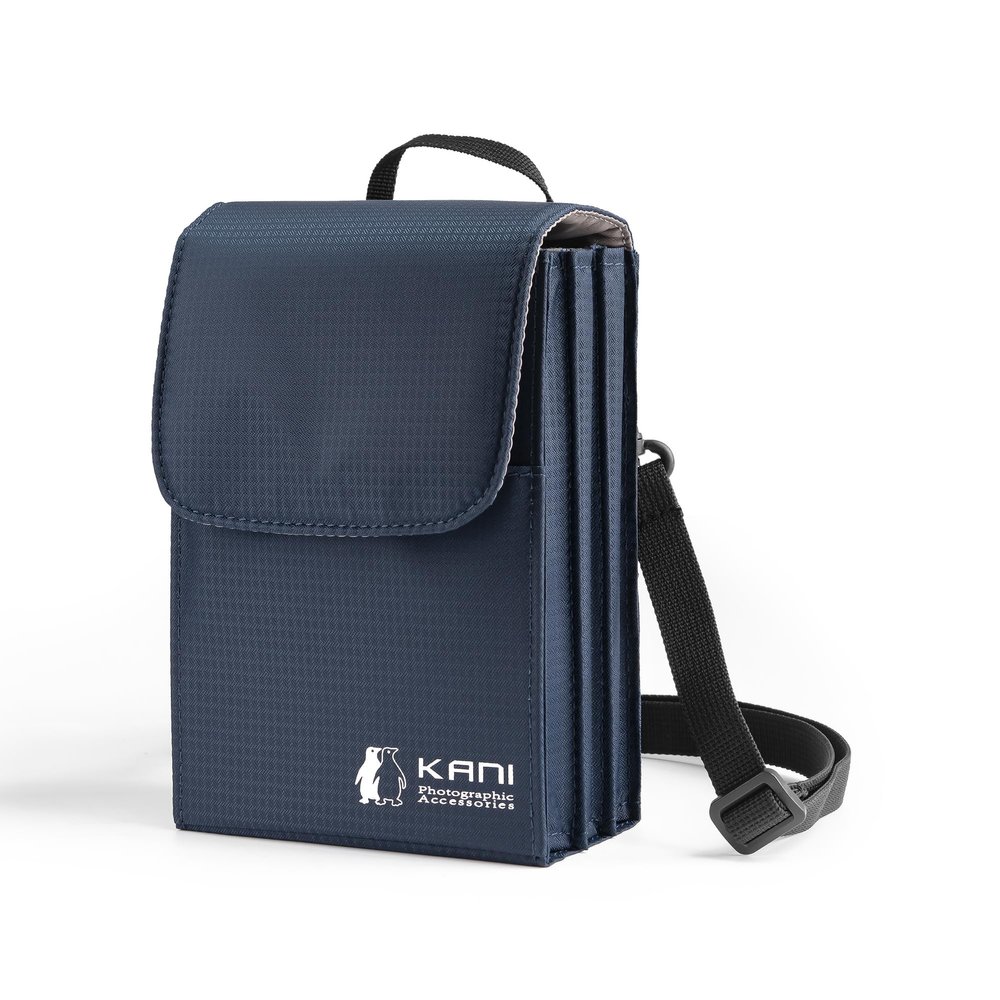 KANI 818386 Filter Case, 3.9 inches (100 mm) Wide, AC-119F100IV Soft Case, Blue for Square Filters with Filter Frame, Holds 4 Filters + Filter Holder, Vertical Storage, Belt Loop, Shoulder Strap
