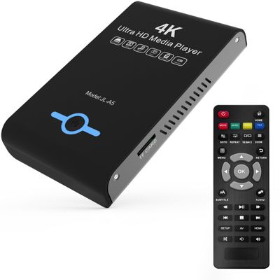 4K Ultra HD Media Player 2-in-1 HDD Enclosure for USB Drives and MicrosD Cards- Plays Digital Signage, H.265/HEVC H.264/AVC MP4 MKV Videos Etc,Auto Play and Resume,Supports 2"/2.5"/3" SATA HDD