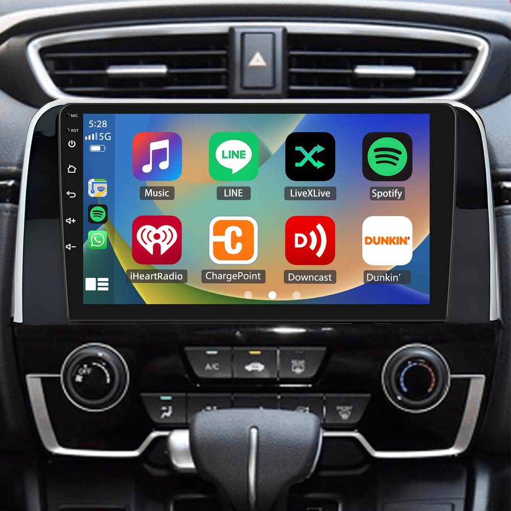 4+64G Android 14 Double Din Car Stereo with Wireless Carplay Android Auto for Honda CRV 2017-2021, 9" IPS Car Audio Receiver w/WiFi GPS Bluetooth AHD Camera Mic SWC AV in/FM Radio Receiver