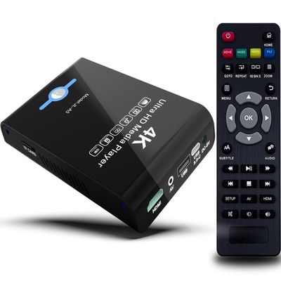 4K Ultra HD Media Player & HDD Enclosure 2-in-1,Digital Signage, Play H.265/HEVC H.264/AVC MP4 MKV Videos,MP3 Music,JPG Photos,Auto Playback and Resume,Supports HDDs,USB/SD Card,4k HDMI,Analog AV.