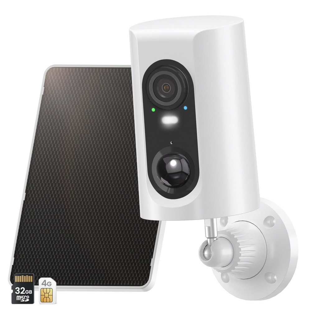 ANRAN 4G LTE Cellular Solar Security Camera Wireless Outdoor, 2K No WiFi Solar Powered Security Camera, 2 Way Audio, Smart Motion Detection, Color Night Vision, IP66, White (32GB & SIM Card Included)