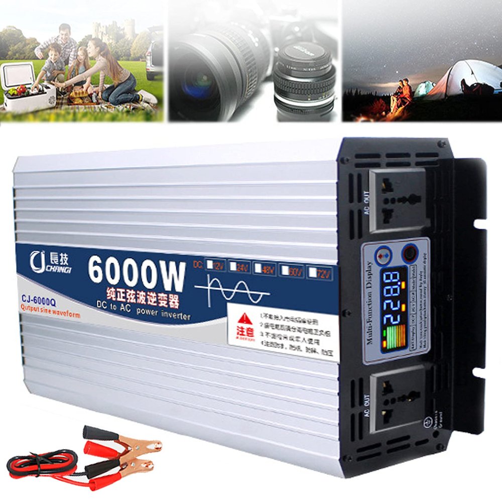 5000W/6000W/7000W/8000W Pure Sine Wave Power Inverter DC 12V/24V/48V/60V to AC 110v/220v Car Inverter Adapter Power Converter with AC Outlets and Smart Color Screen Display-60Vto220V