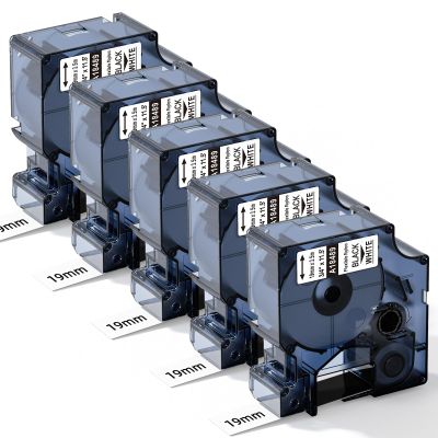 Colorty Replacement for Dymo Rhino 18489 19mm Flexible Nylon Label Tape 3/4" White Industrial Label Maker Refills a18489, Compatible for Dymo Rhino 5200 4200 5000 6000, Black on White, 5-Pack