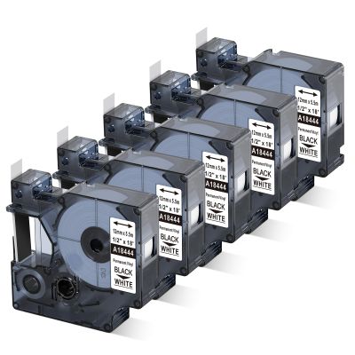 Colorty Replacement for Dymo Rhino 18444 12mm Industrial Label Tape a18444 1/2" x 18' Permanent Vinyl Label, Work for Rhino 1000 3000 4200 5000 5200 6000 Label Maker, Black on White, 5-Pack