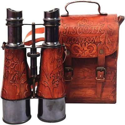 Antique Victorian Marine Brass Leather Binocular Sailor Instrument for Adults & Kids with Neck Strap Handheld Marine Binoculars for Hunting, Viewing Wildlife
