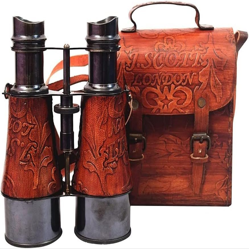 Antique Victorian Marine Brass Leather Binocular Sailor Instrument for Adults & Kids with Neck Strap Handheld Marine Binoculars for Hunting, Viewing Wildlife