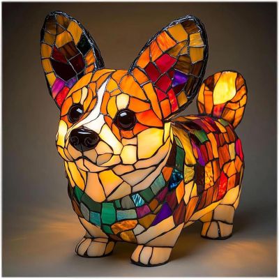 YGWXYYZJ Schnauzer Lamp, Dog Series Art Night Light, Stained Resin French Bulldog Tabletop Night Light, Cute Pet Dogs Themed LED Table Lamps, Vintage Animal Home Decor(Style-K)
