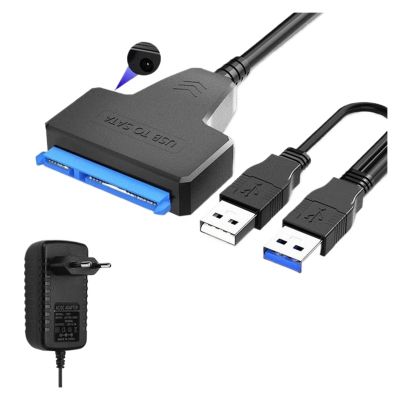 ACGTUY External CD-ROM/SSD HDD USB 3.0 to SATA2.0, 12V2A Adapter Data Cable 2.5/3.5 Desktop Hard Drive Converter(No Power Adapter,Dual USB 3.0)