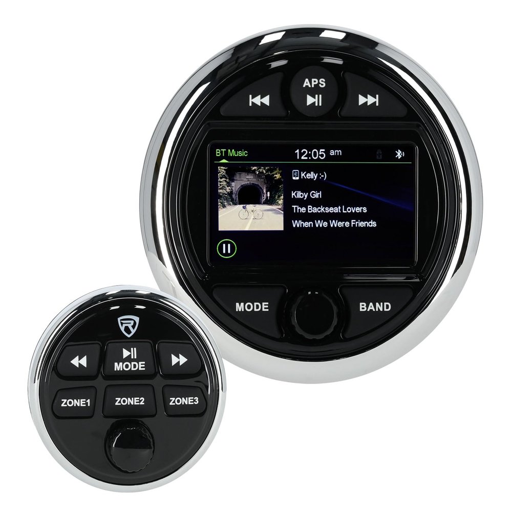 Rockville RGHR48A Marine Bluetooth Radio Receiver, 4-Zone 72W x4 Amplifier, 3" Color Display, Waterproof