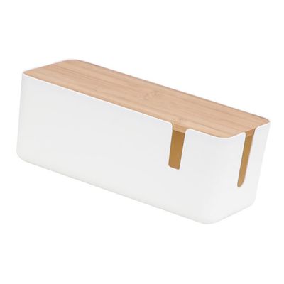 balacoo Power Charging Data Cable Storage Box Wire Management Box Bamboo Lid Cable Hider