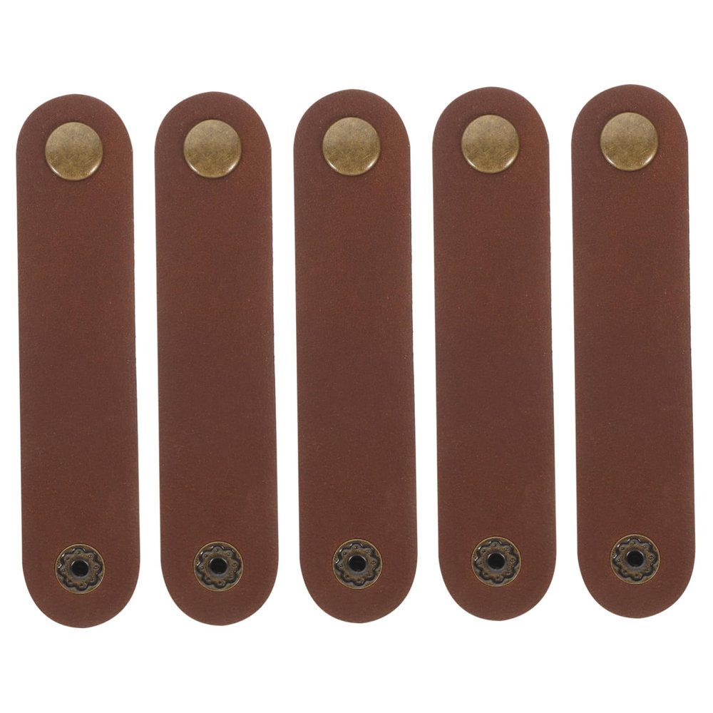 POPETPOP 5Pcs Leather Cord Organizer for Charging Cords Reusable Cable Wraps Adjustable Straps for Use Black