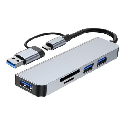 DOITOOL Multi-Port USB Hub Adapter for Laptop USB 3.0/2.0 Hub Memory Card Reader High-Speed Data Transfer Compatible Type-C Devices for Travel