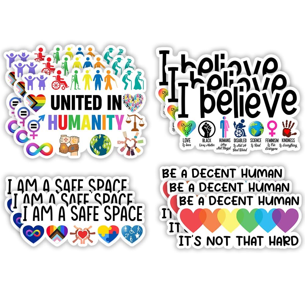 BAVAHA (12pcs) Equality Sticker Disability LGBTQ+, Transgender, Women, Human Rights Sticker Feminist Safe Space Gifts Social Justice Gay Pride Decorations Water Bottle Helmet Car Window Laptop Tumbler