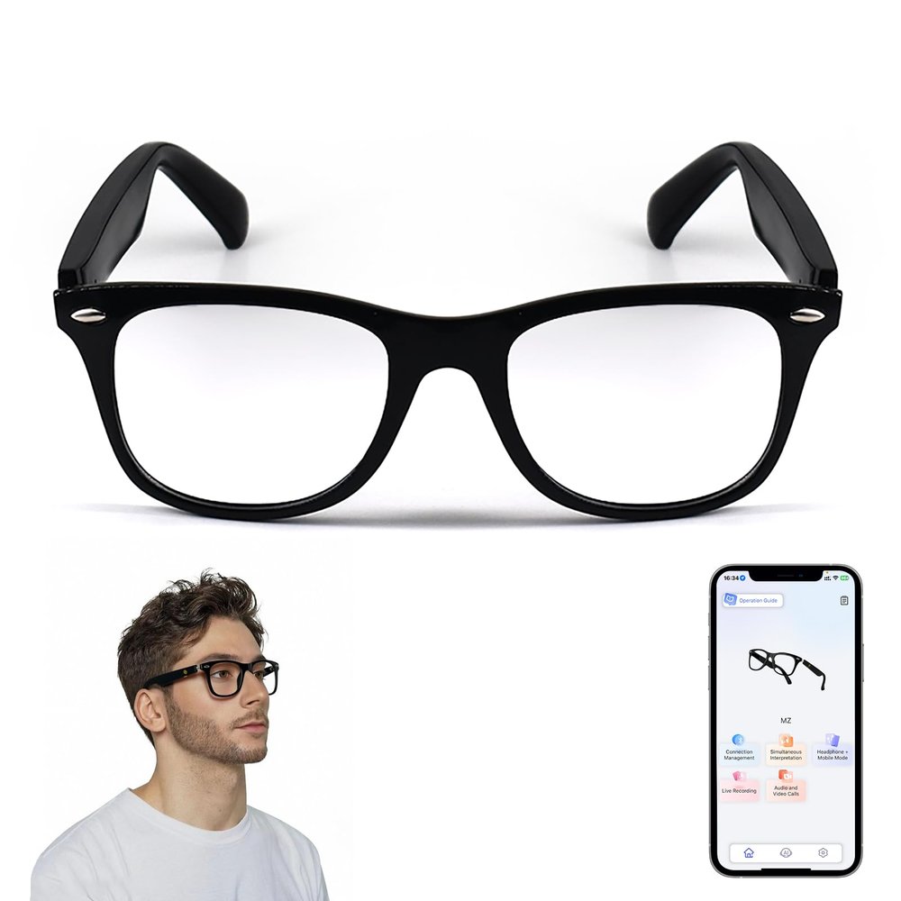 AI Translation Smart Glasses for Women Men, Blue Light Lenses Glasses, Bluetooth Audio Glasses with Speakers, Real-Time Translation(160+ Languages), AI Music Eyeglasses for Business/Travel/Study-Clear
