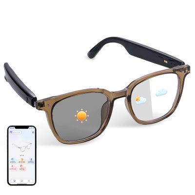 Smart Translation Glasses Integrated with ChatGPT, Support 160+ Languages, Real-time Translation via APP, Photochromic Lenses AI Smart Glasses, Bluetooth Eyeglasses Suit for Indoor Outdoor(Brown)