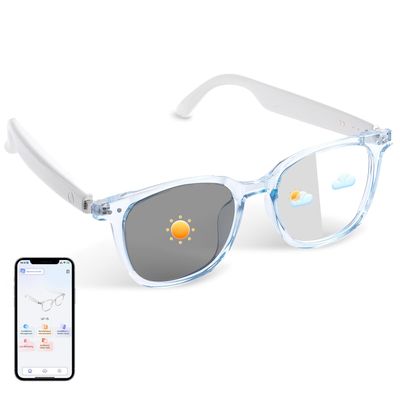 Smart Translation Glasses Integrated with ChatGPT, Support 160+ Languages, Real-time Translation via APP, Photochromic Lenses, Open-ear Design, AI Bluetooth Glasses Suit for Indoor Outdoor(Blue)
