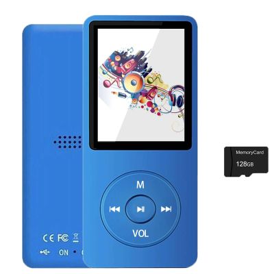 128GB MP3 Player with Bluetooth 5.2, Portable Blue Music Player for Kids with Built-in HD Speaker, FM Radio, Voice Recorder, Earphones Included