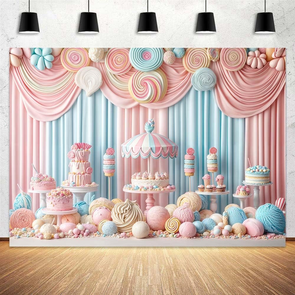 12X10ft Fantasy Candy Photo Backdrop Photography Pink and Blue Sweet Girl Kids Candy Birthday Party Decorations Girly Birthday Party Dessert Cake Table Background Photo Booth Banner Decor Props
